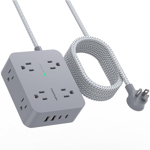 Surge Protector Power Strip - 8 Outlets with 4 USB (2 USB C) Charging Ports, Multi Plug Outlet Extender, 5Ft Braided Extension Cord, Flat Plug Wall Mount Desk USB Charging Station for Home Office ETL