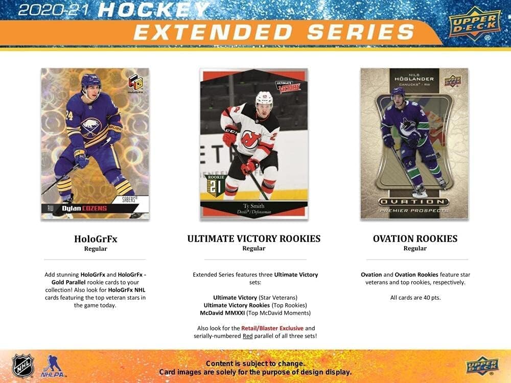 2020/21 Upper Deck Extended Series NHL Hockey Blaster Box - 7 Packs per Box - 8 Cards per Pack - Collect Young Guns Rookie Cards