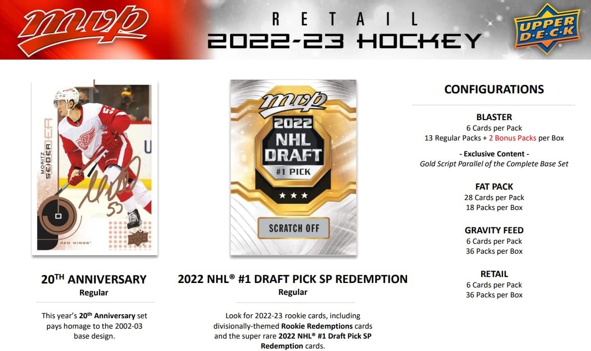 NHL Upper Deck 2022-23 MVP Hockey Trading Card BLASTER Box [15 Packs, Blaster-Exclusive Gold Script Parallels]