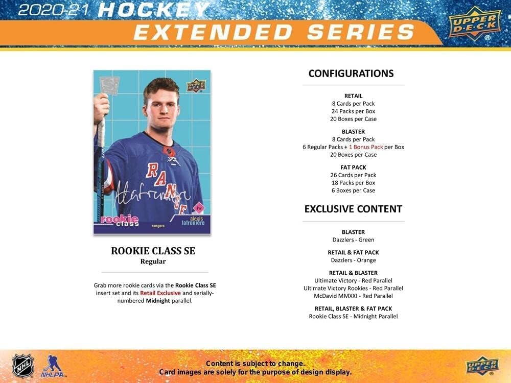 2020/21 Upper Deck Extended Series NHL Hockey Blaster Box - 7 Packs per Box - 8 Cards per Pack - Collect Young Guns Rookie Cards