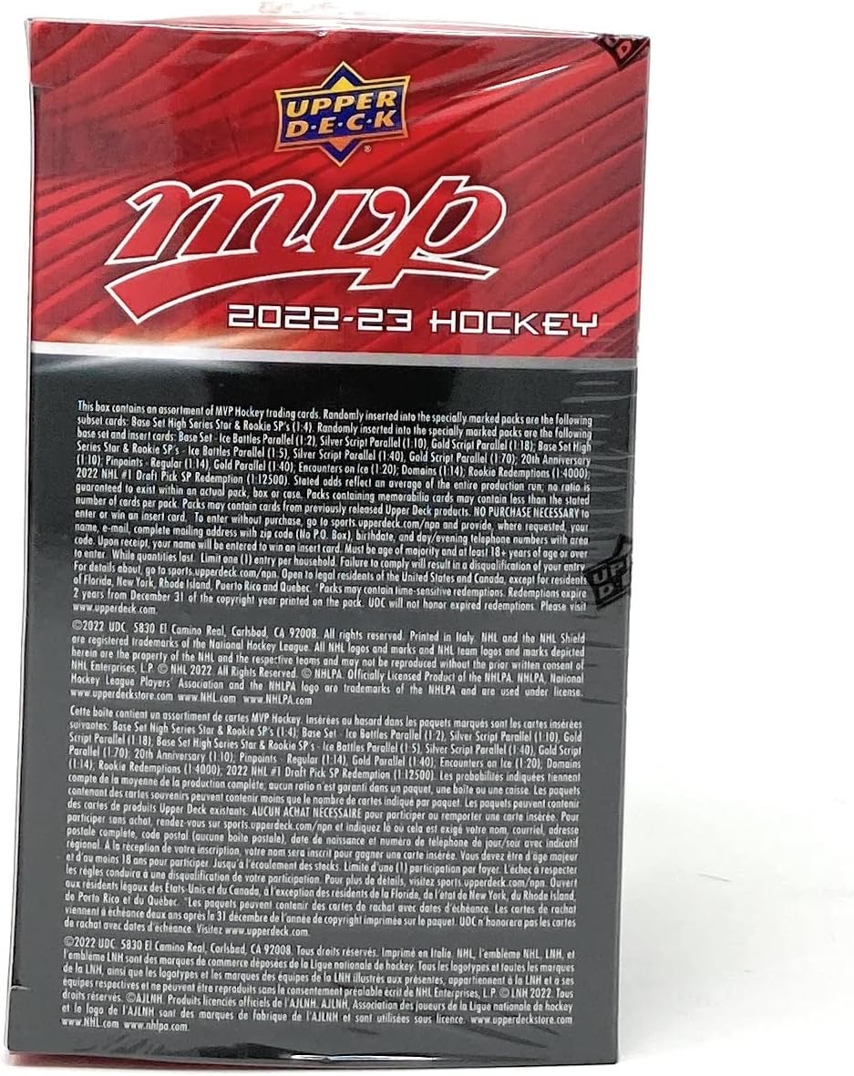 NHL Upper Deck 2022-23 MVP Hockey Trading Card BLASTER Box [15 Packs, Blaster-Exclusive Gold Script Parallels]