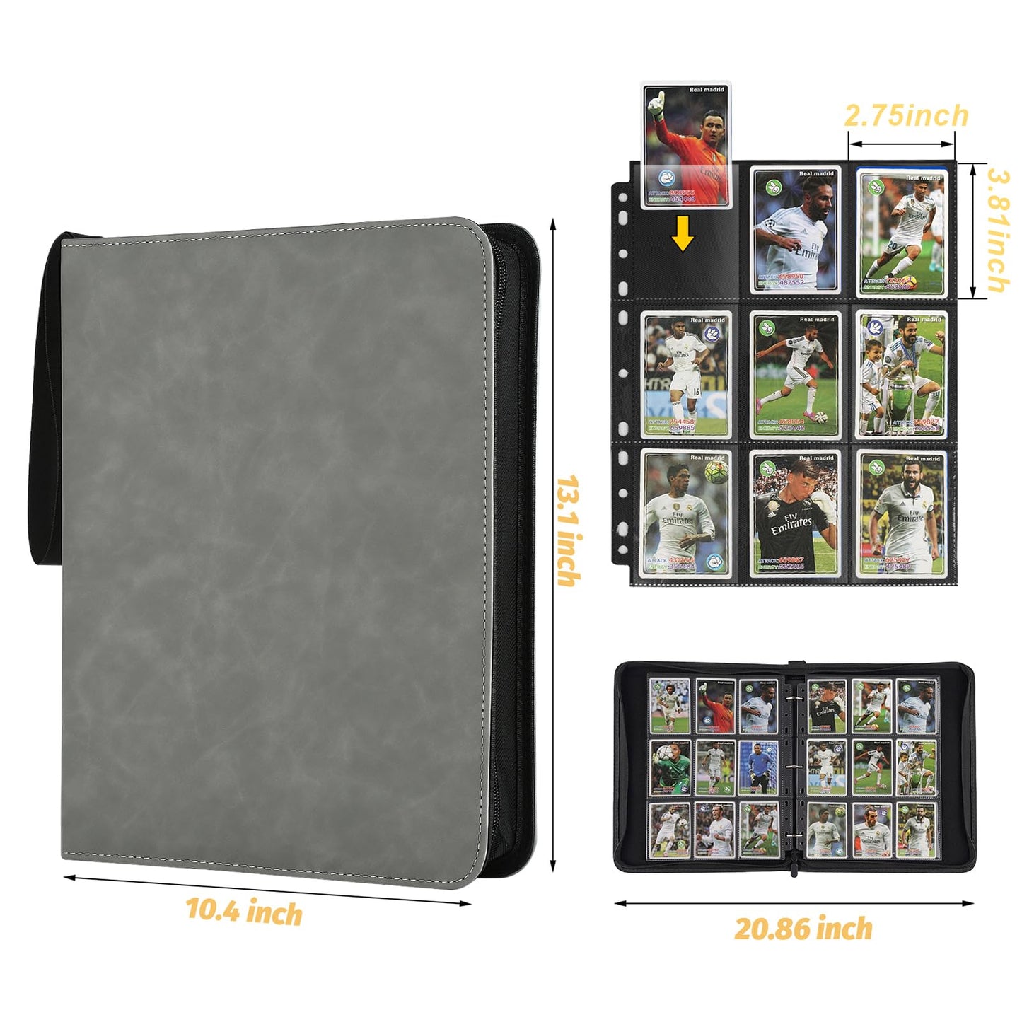 9 Pocket Card Binder, Premium Zip Trading Card Binder, 720 Double Sided Pocket PU Collection Binder, Collector Album, Card Folder for MTG, TCG, Sports Cards, (Black)