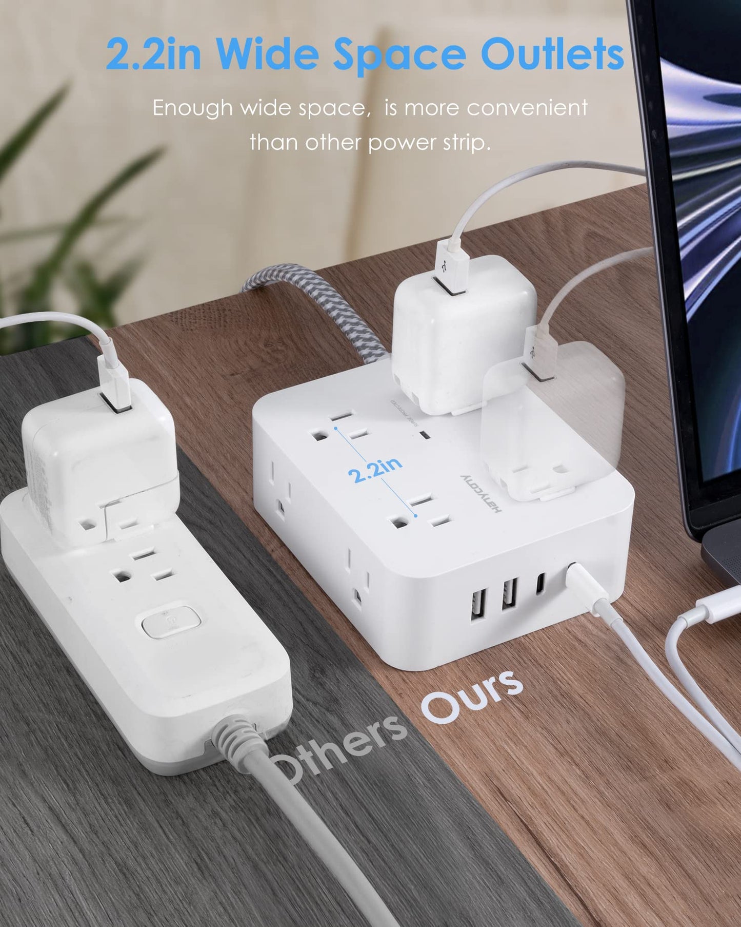 Surge Protector Power Strip - 8 Outlets with 4 USB (2 USB C) Charging Ports, Multi Plug Outlet Extender, 5Ft Braided Extension Cord, Flat Plug Wall Mount Desk USB Charging Station for Home Office ETL