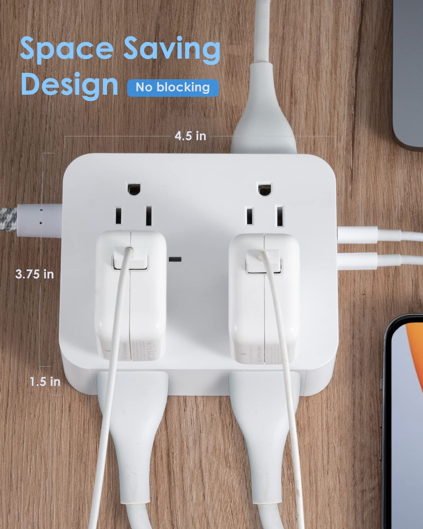 Surge Protector Power Strip - 8 Outlets with 4 USB (2 USB C) Charging Ports, Multi Plug Outlet Extender, 5Ft Braided Extension Cord, Flat Plug Wall Mount Desk USB Charging Station for Home Office ETL