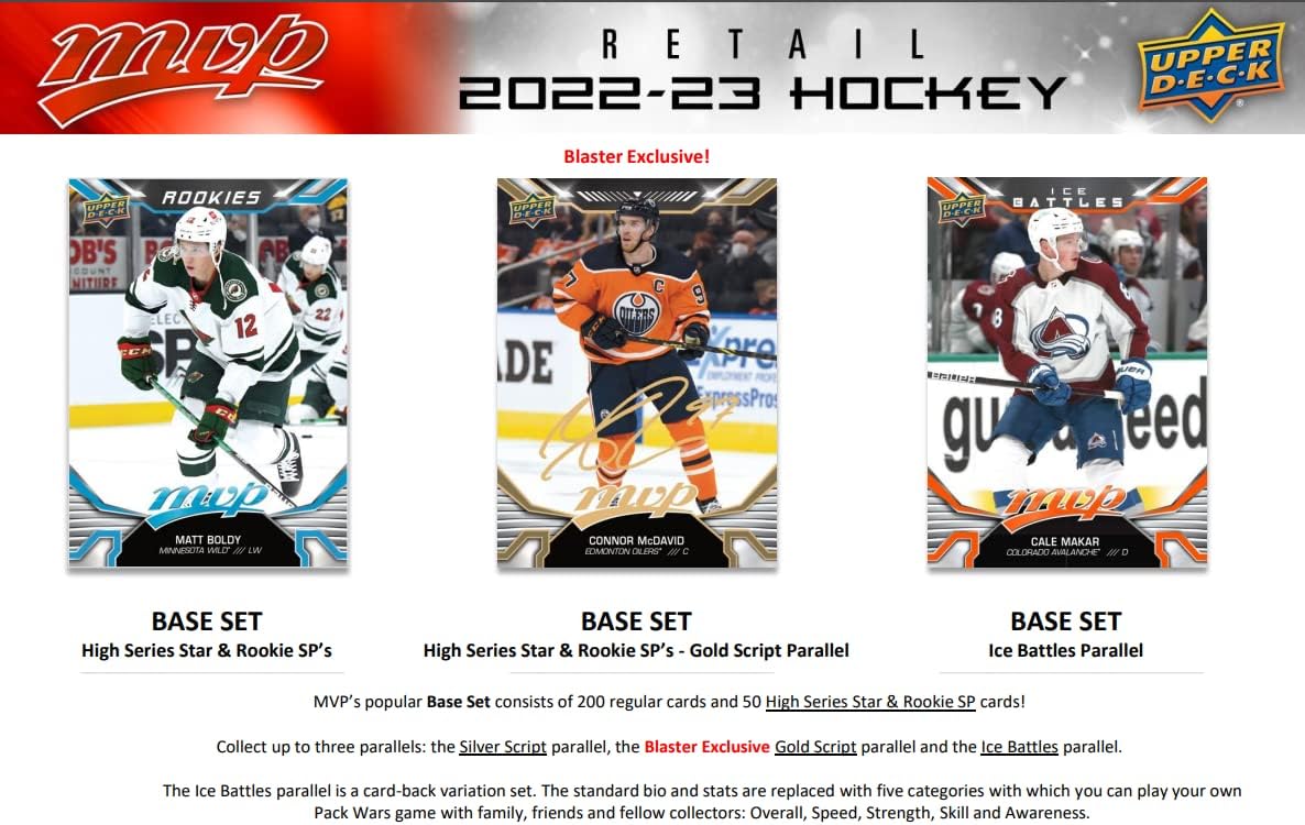 NHL Upper Deck 2022-23 MVP Hockey Trading Card BLASTER Box [15 Packs, Blaster-Exclusive Gold Script Parallels]