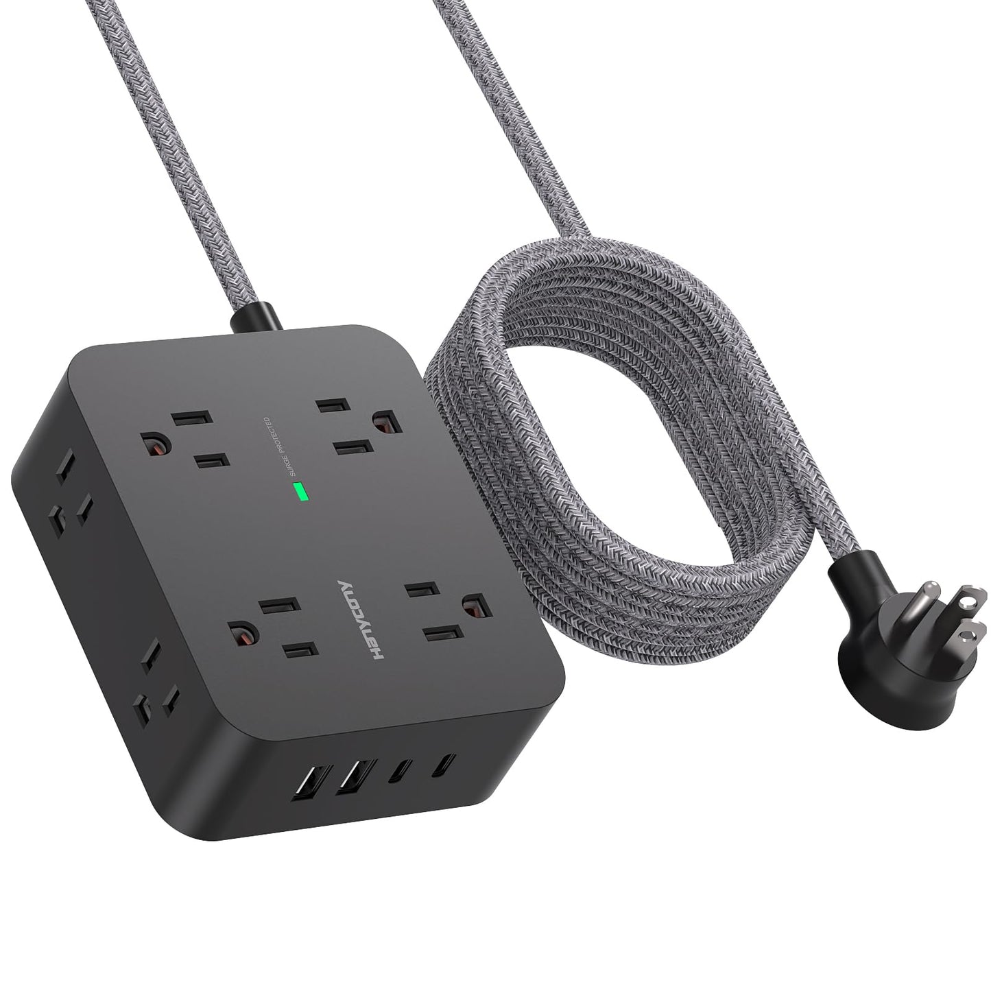 Surge Protector Power Strip - 8 Outlets with 4 USB (2 USB C) Charging Ports, Multi Plug Outlet Extender, 5Ft Braided Extension Cord, Flat Plug Wall Mount Desk USB Charging Station for Home Office ETL