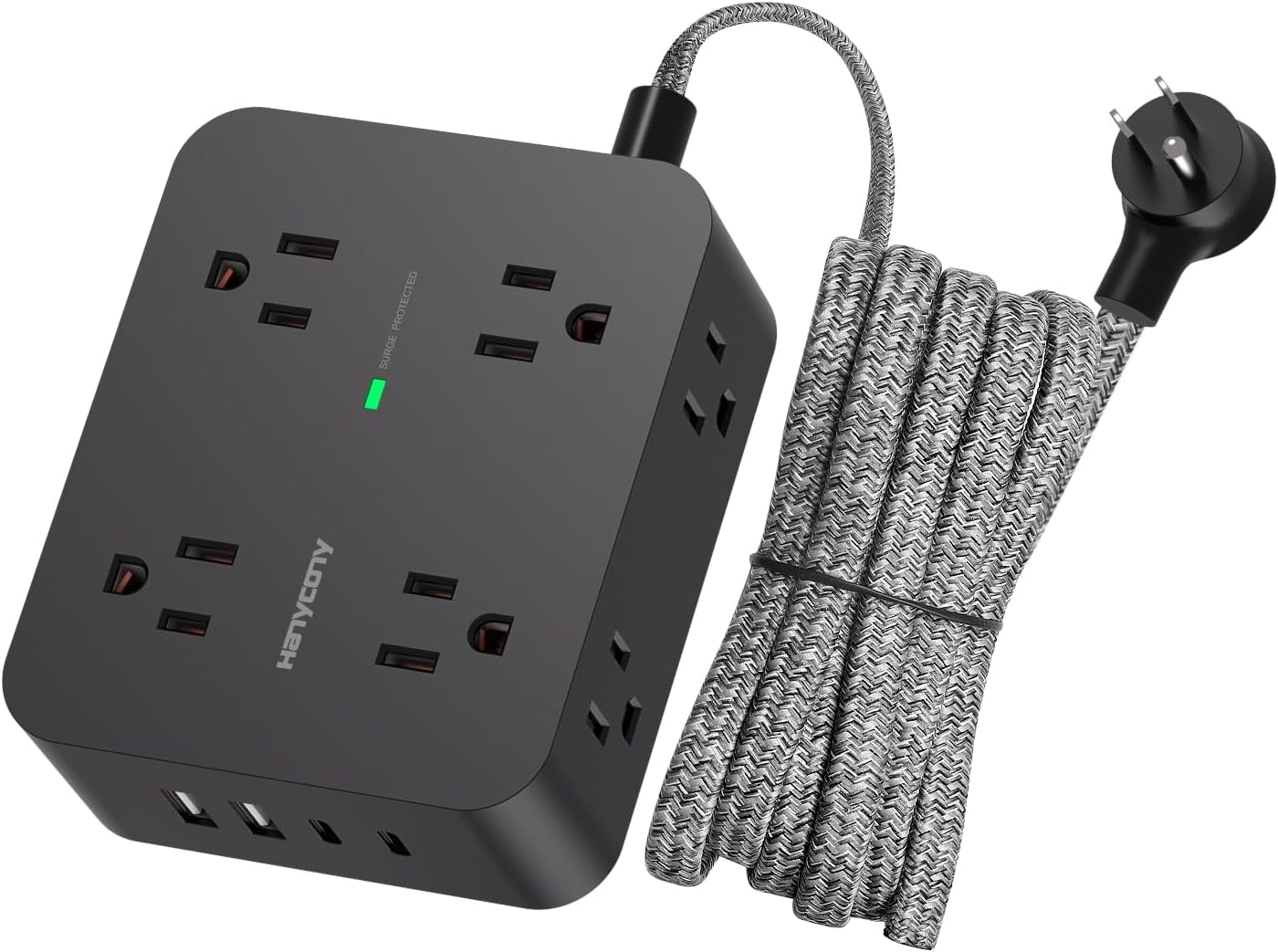 Surge Protector Power Strip - 8 Outlets with 4 USB (2 USB C) Charging Ports, Multi Plug Outlet Extender, 5Ft Braided Extension Cord, Flat Plug Wall Mount Desk USB Charging Station for Home Office ETL