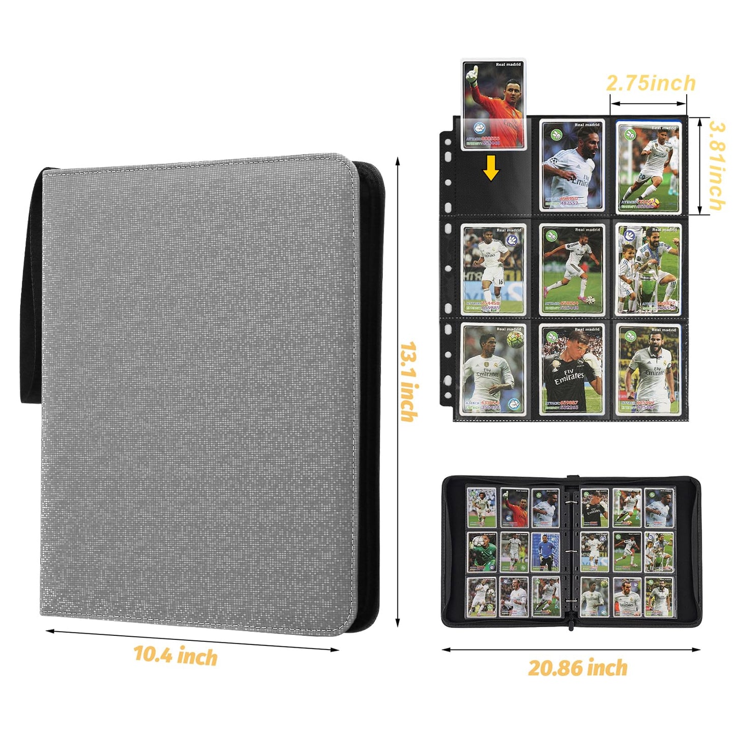 9 Pocket Card Binder, Premium Zip Trading Card Binder, 720 Double Sided Pocket PU Collection Binder, Collector Album, Card Folder for MTG, TCG, Sports Cards, (Black)