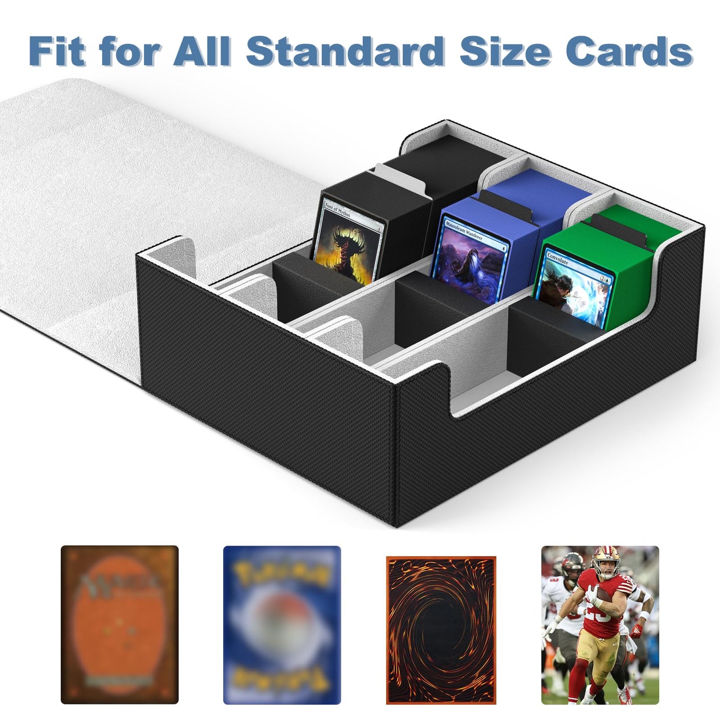 Mlikero Card Deck Case for Trading Cards 1800+, Leather Magnetic Closure Commander Storage Box Magic Card Protectors Fit for YuGiOh, MTG and Sport Cards…