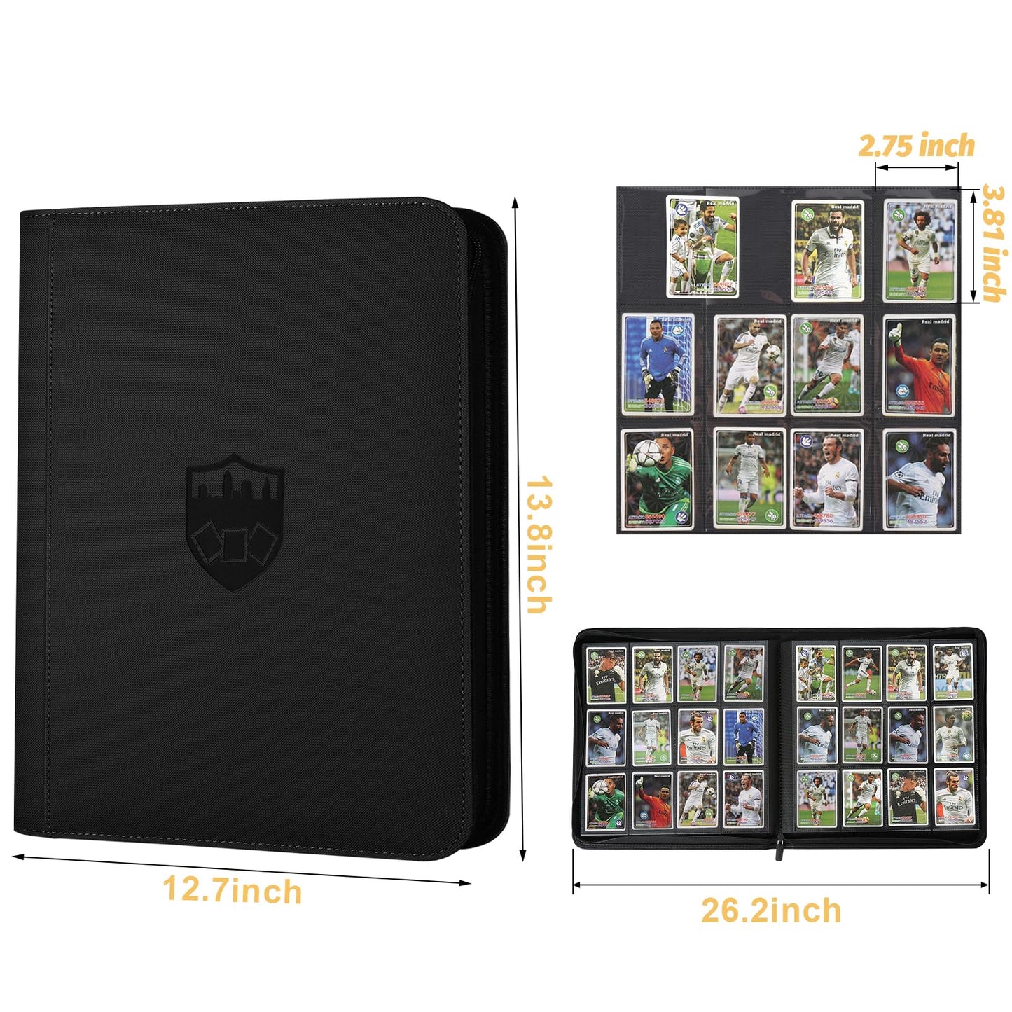 9 Pocket Card Binder, Premium Zip Trading Card Binder, 720 Double Sided Pocket PU Collection Binder, Collector Album, Card Folder for MTG, TCG, Sports Cards, (Black)