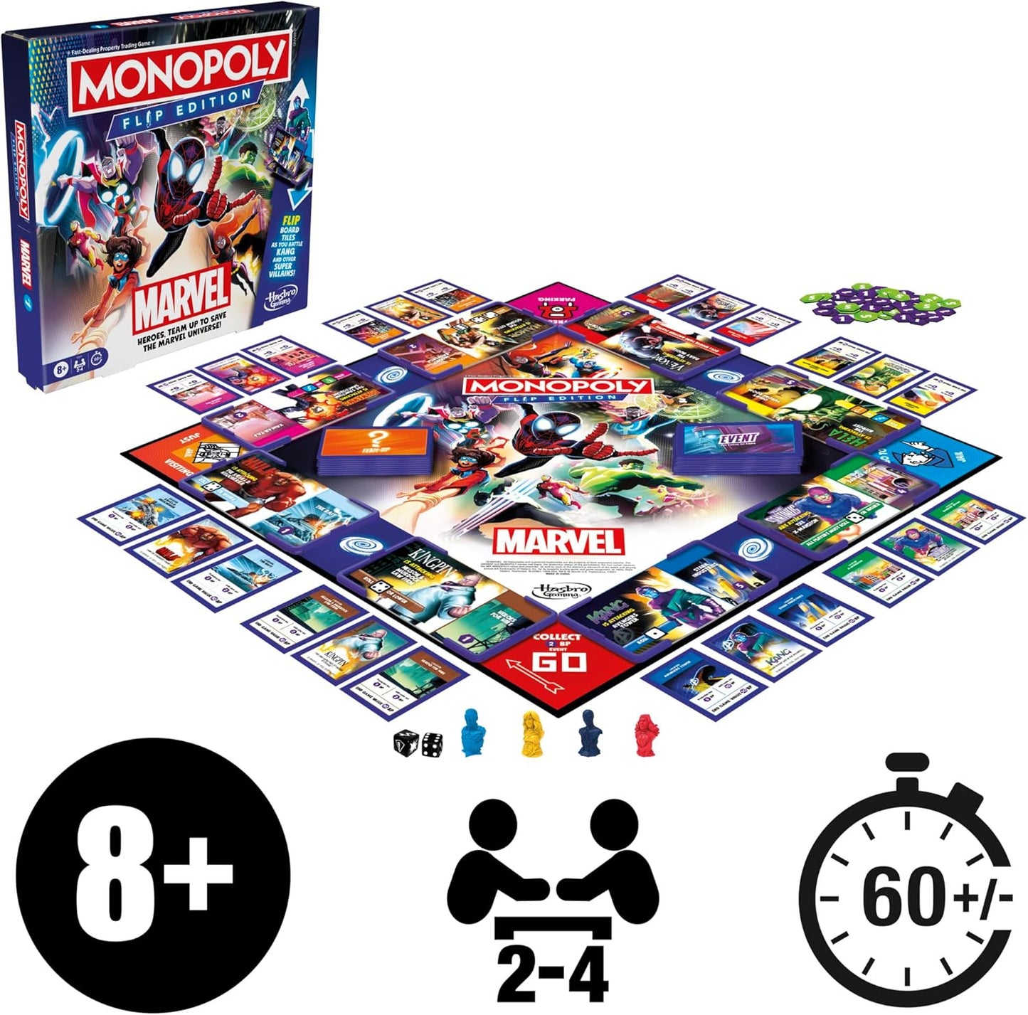 Monopoly Flip Edition: Marvel Board Game | Ages 8 and Up | 2 to 4 Players | Family Board Games for Kids, Teens, and Adults