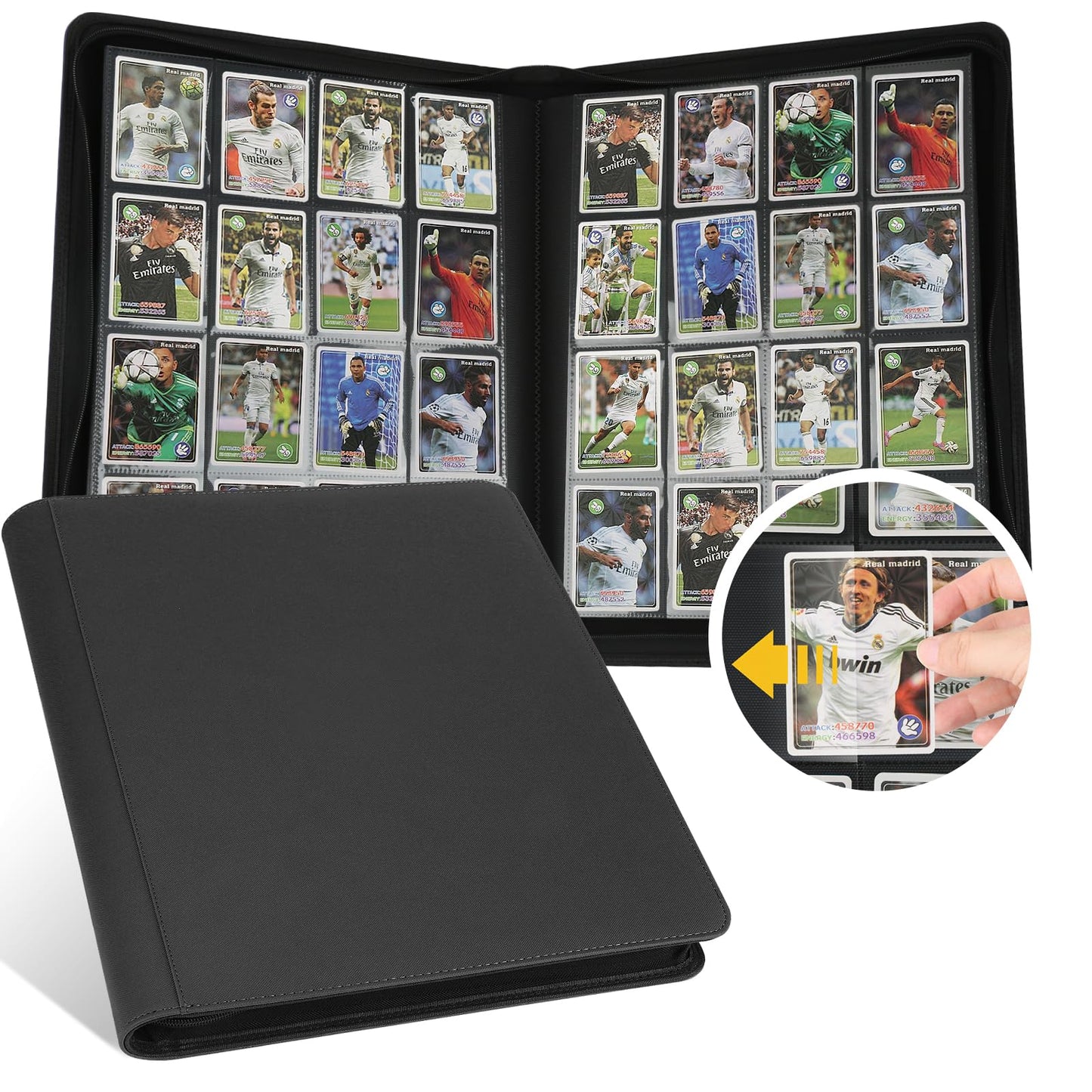 9 Pocket Card Binder, Premium Zip Trading Card Binder, 720 Double Sided Pocket PU Collection Binder, Collector Album, Card Folder for MTG, TCG, Sports Cards, (Black)