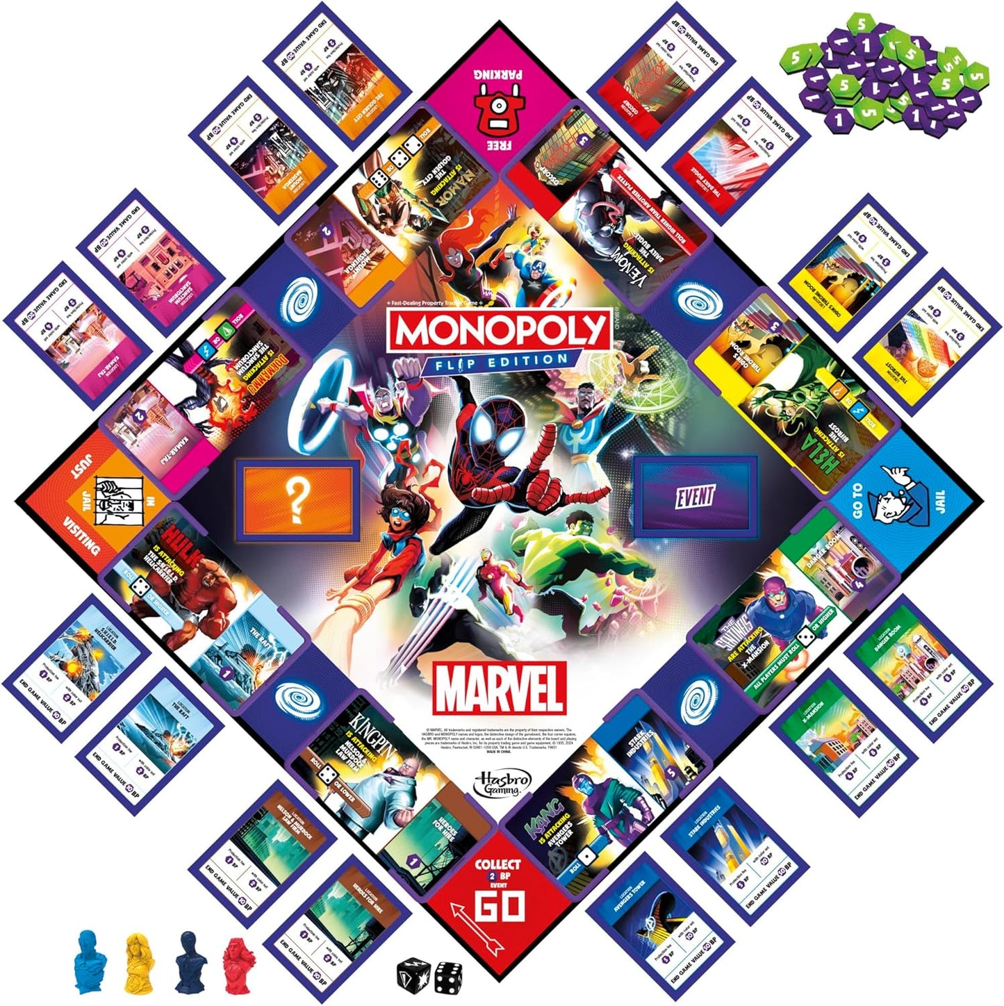 Monopoly Flip Edition: Marvel Board Game | Ages 8 and Up | 2 to 4 Players | Family Board Games for Kids, Teens, and Adults